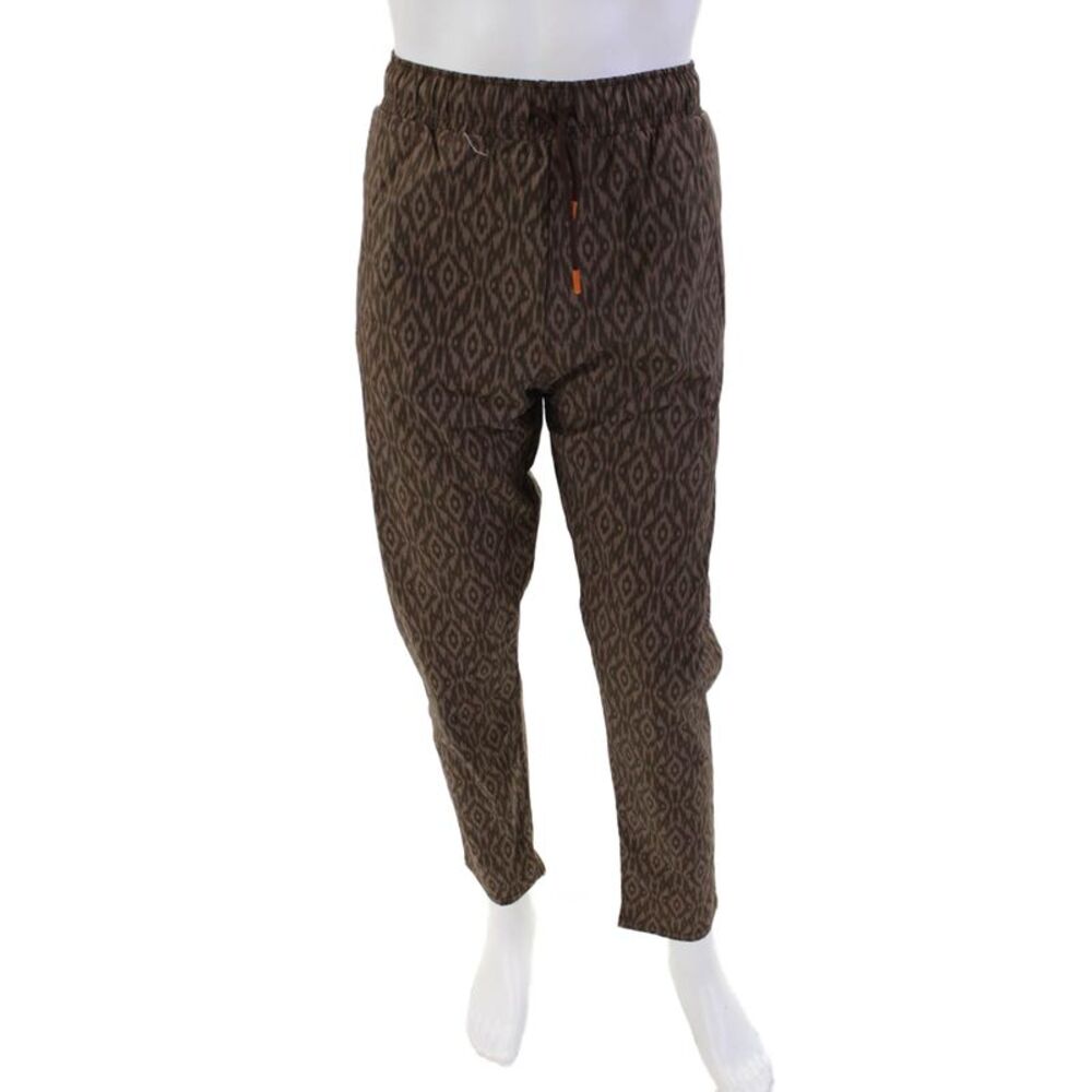 Gianni Lupo Mens Cotton Drawstring Elastic Waist Animal Printed Pants Brown Size
